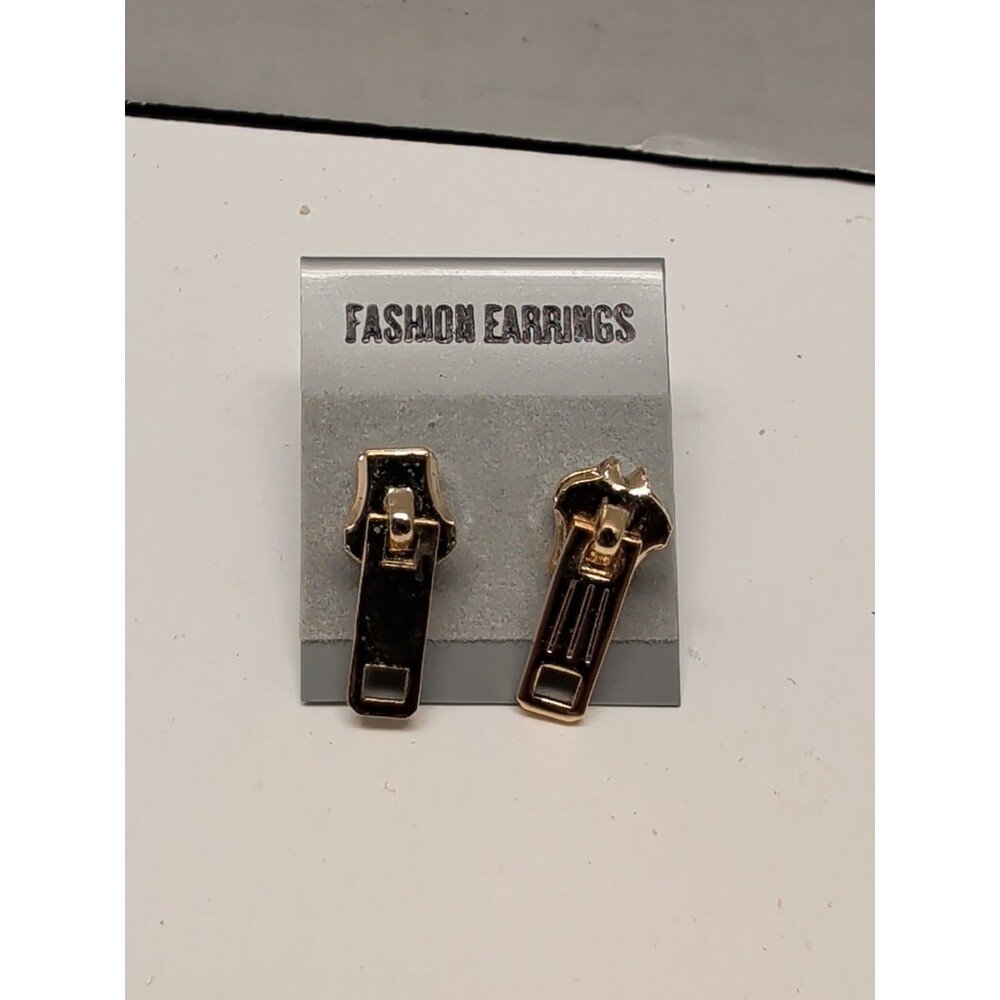 Funky Cool Gold Tone Zipper Earrings Set Vintage 90's Look Made In Korea